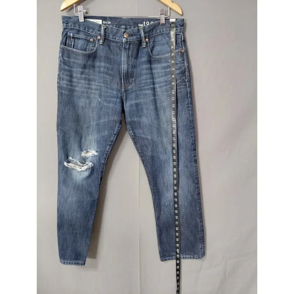 Gap 1969 Straight Blue Distressed Medium Wash Jeans Men Size W33 L30